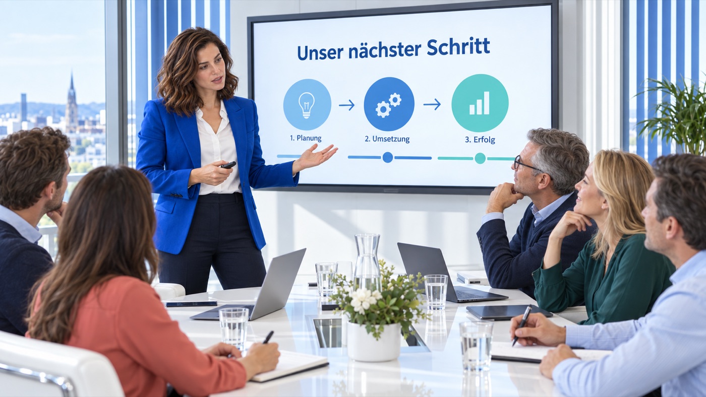 Dieselbe Führungskraft präsentiert vor ihrem Team