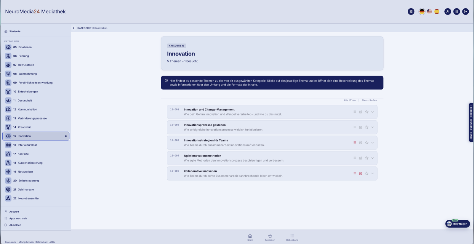 Die Mediathek: Themenübersicht der Kategorie Innovation